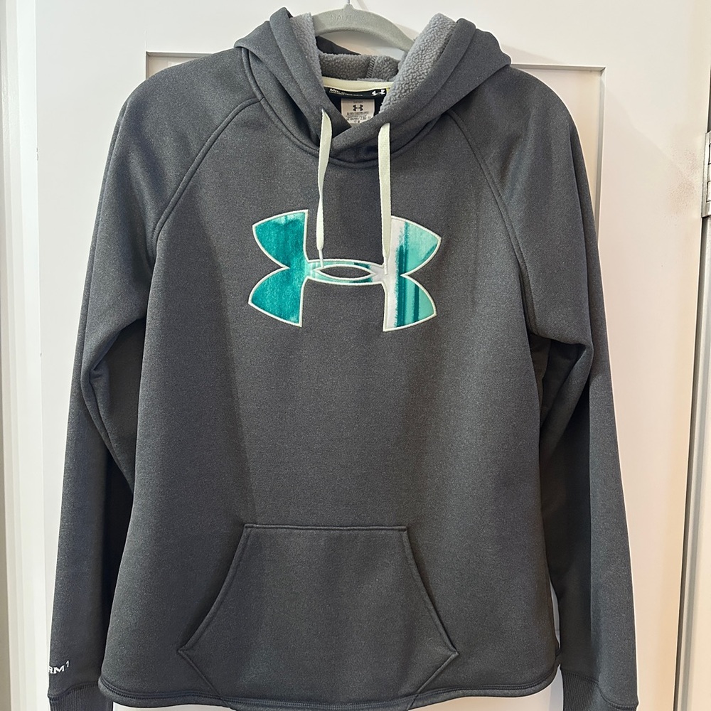 Under Armour Charcoal Hoodie with Aqua Logo
